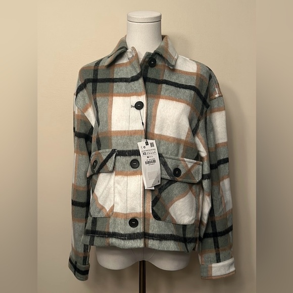 ZARA Patch Pocket Plaid Overshirt Flannel Shacket Long Sleeve size extra small - Picture 6 of 13